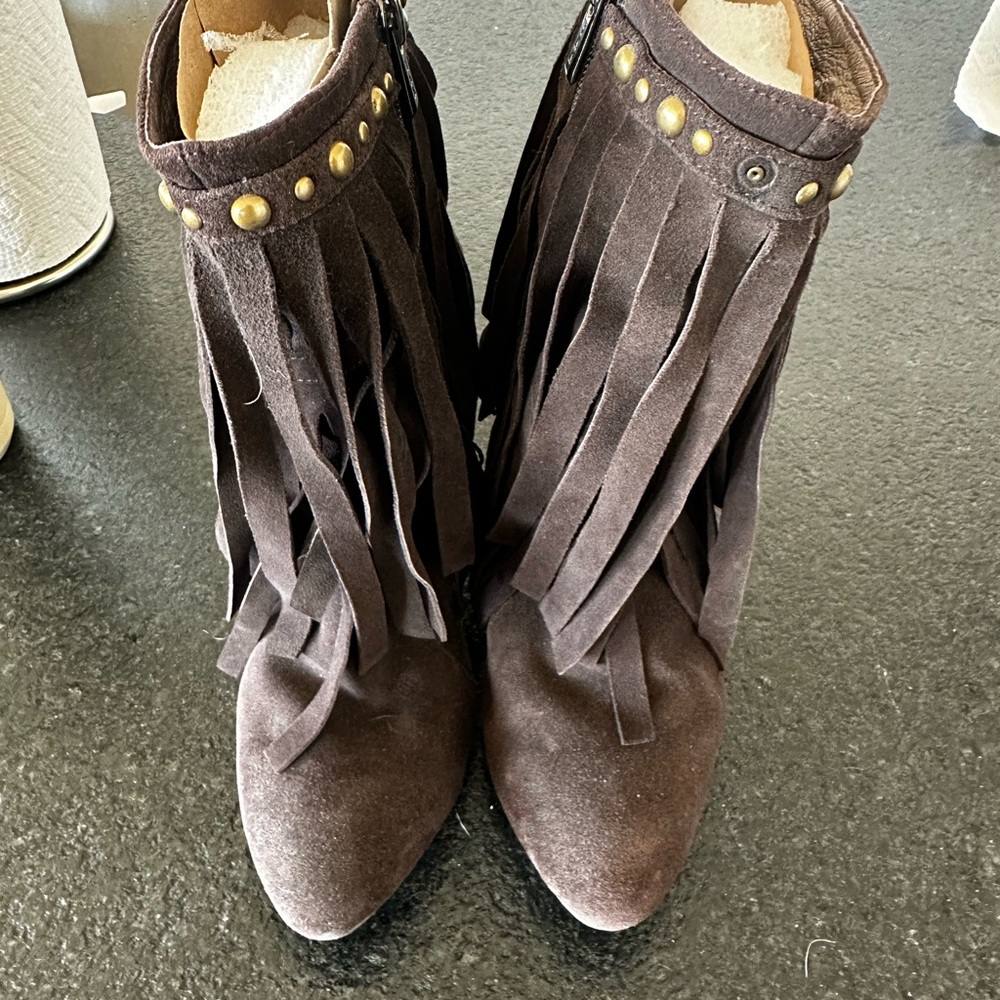 Jeffrey Campbell Brown Fringe Ankle Booties